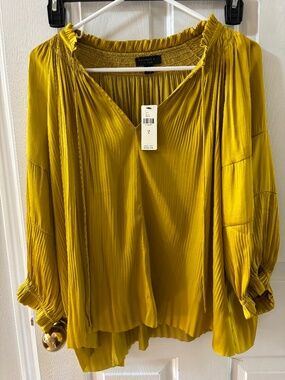 NWT Anthropologie Mustard Silky Romantic Blouse by Current Air